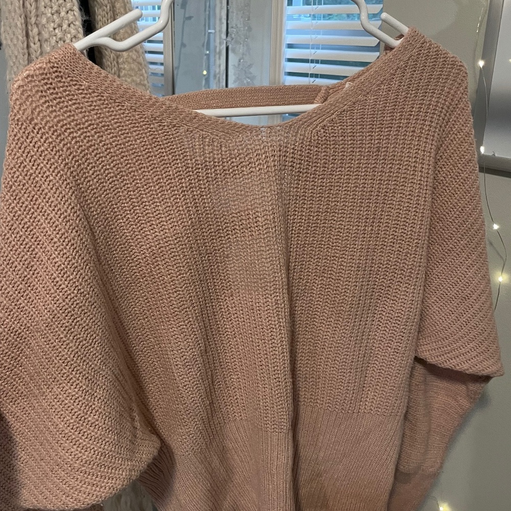 Pale Pink Knit Off the Shoulder Sweater